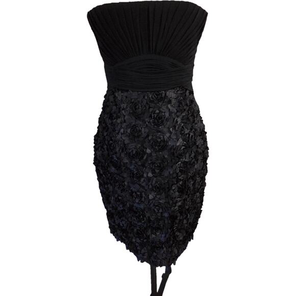 La Femme Black Rosette Strapless Mini Dress Sweetheart Formal Capsule 4 EUC - Picture 7 of 16